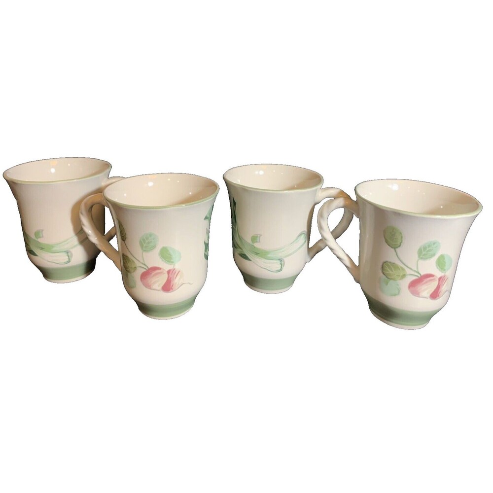 Set of 4 Mikasa Country Charm CM004 Farmer's Market Coffee Tea Mugs Discontinued